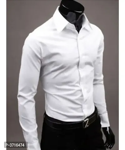White Cotton Solid Casual Shirts For Men-thumb0