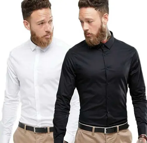 Pack of 2 Solid Cotton Shirts for Men