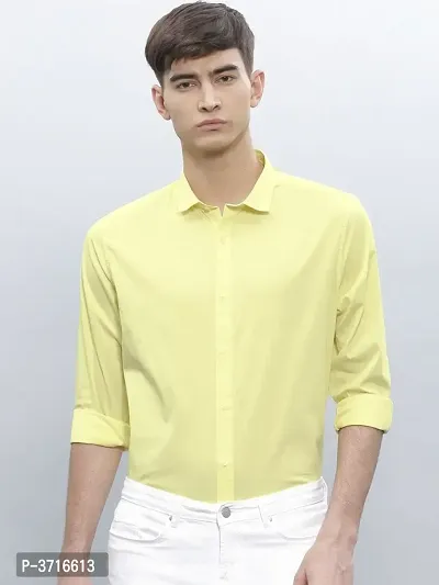 Men's Yellow Cotton Solid Long Sleeves Regular Fit Casual Shirt