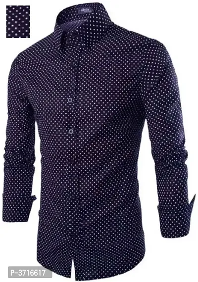 Men's Navy Blue Cotton Printed Long Sleeves Regular Fit Casual Shirt-thumb0