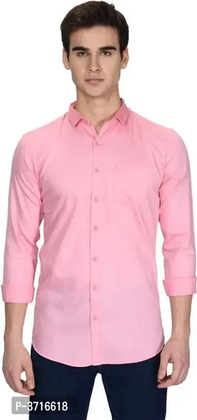 Men's Pink Cotton Solid Long Sleeves Regular Fit Casual Shirt