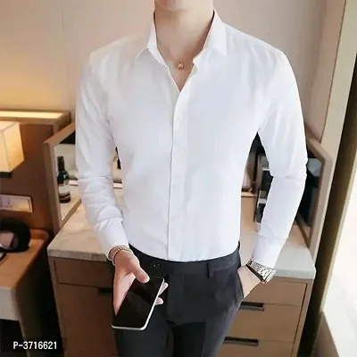 White Cotton Solid Casual Shirts For Men