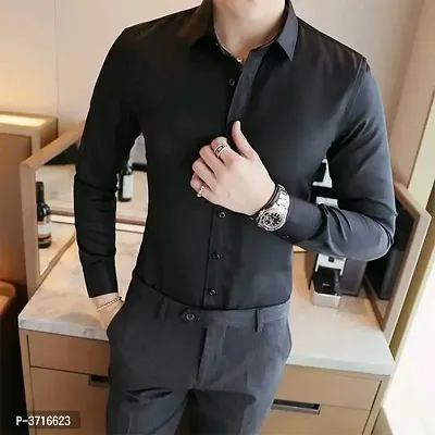 Men's Black Cotton Solid Long Sleeves Regular Fit Casual Shirt