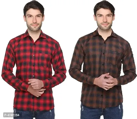 Pack Of 2 Multicoloured Cotton Checked Casual Shirt For Men-thumb0