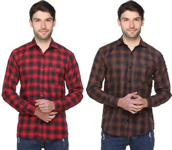 Pack Of 2 Multicolored Cotton Checked Casual Shirt For Men