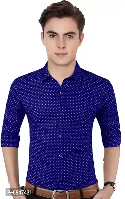 Blue Cotton Casual Shirts For Men
