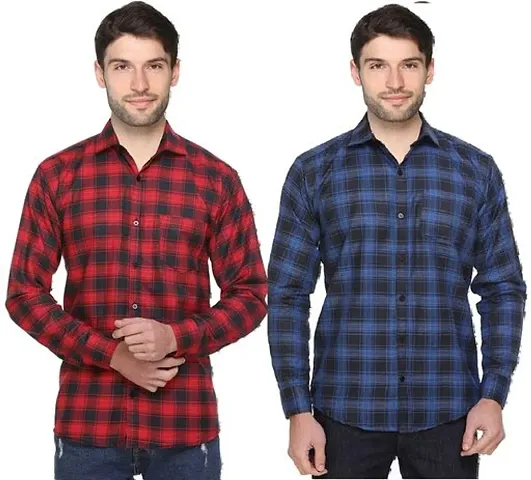 Pack Of 2 Multicolored Cotton Checked Casual Shirt For Men