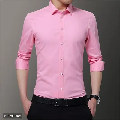 Reliable Pink Cotton Solid Long Sleeves Casual Shirt For Men-thumb3