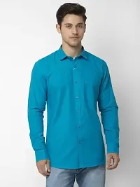 Reliable Blue Cotton Solid Long Sleeves Casual Shirt For Men-thumb2