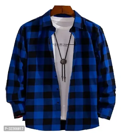 Reliable Blue Cotton Checked Long Sleeves Casual Shirt For Men-thumb0