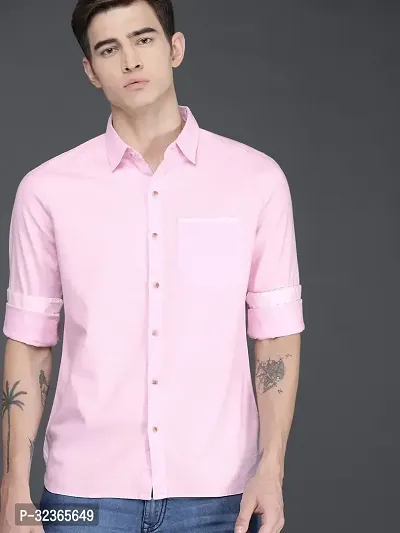 Reliable Pink Cotton Solid Long Sleeves Casual Shirt For Men