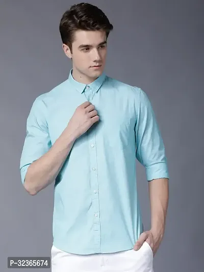 Reliable Blue Cotton Solid Long Sleeves Casual Shirt For Men