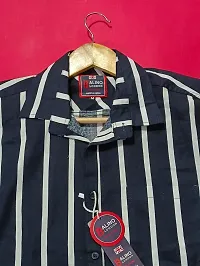 Reliable Navy Blue Cotton Striped Long Sleeves Casual Shirt For Men-thumb1