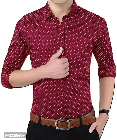 Reliable Maroon Cotton Printed Long Sleeves Casual Shirt For Men-thumb0