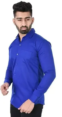 Reliable Blue Cotton Solid Long Sleeves Casual Shirt For Men-thumb1