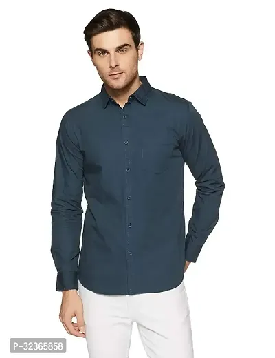 Reliable Navy Blue Cotton Solid Long Sleeves Casual Shirt For Men-thumb0