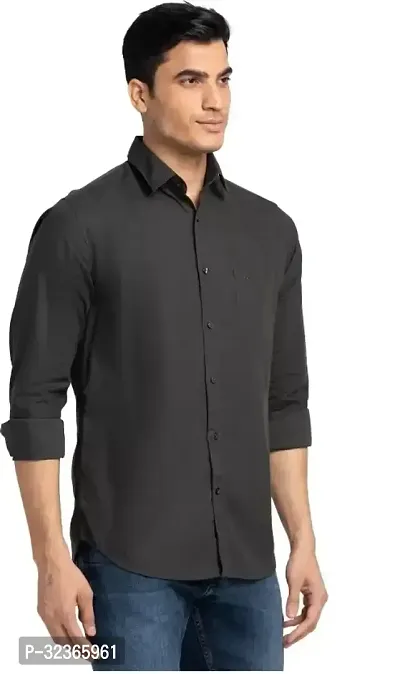 Reliable Black Cotton Solid Long Sleeves Casual Shirt For Men-thumb0