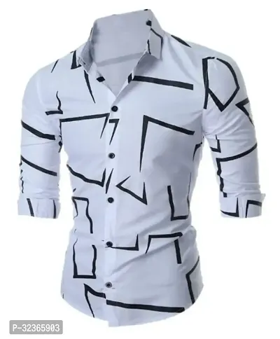 Reliable White Cotton Printed Long Sleeves Casual Shirt For Men-thumb0