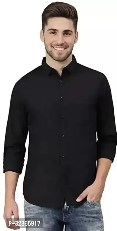 Reliable Black Cotton Solid Long Sleeves Casual Shirt For Men-thumb0