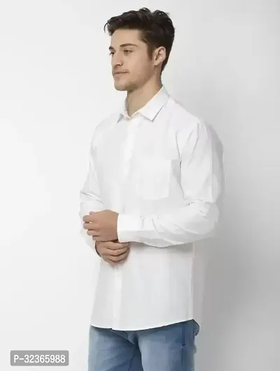 Reliable White Cotton Solid Long Sleeves Casual Shirt For Men-thumb2