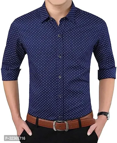 Reliable Navy Blue Cotton Blend Printed Long Sleeves Casual Shirt For Men-thumb2