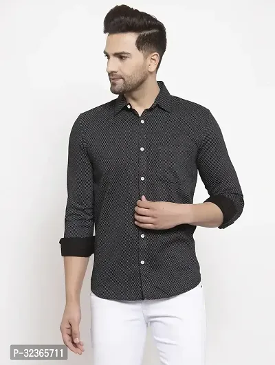 Reliable Black Cotton Blend Printed Long Sleeves Casual Shirt For Men-thumb2