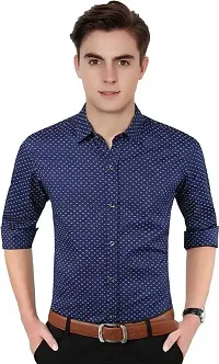 Reliable Navy Blue Cotton Printed Long Sleeves Casual Shirt For Men-thumb2