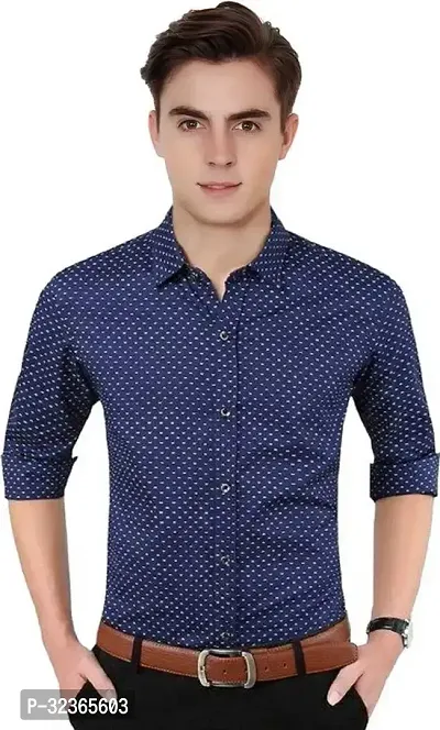 Reliable Navy Blue Cotton Printed Long Sleeves Casual Shirt For Men-thumb3