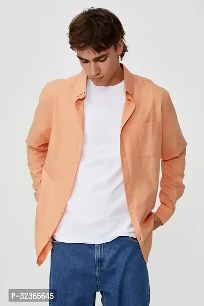 Reliable Orange Cotton Solid Long Sleeves Casual Shirt For Men-thumb4