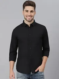 Reliable Black Cotton Solid Long Sleeves Casual Shirt For Men-thumb1