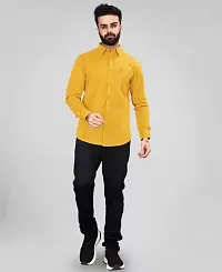 Reliable Golden Cotton Solid Long Sleeves Casual Shirt For Men-thumb1