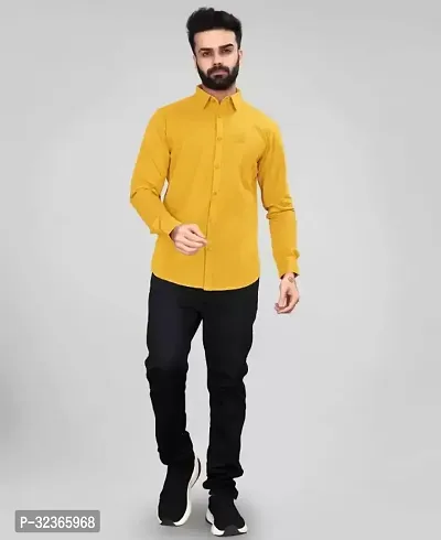 Reliable Golden Cotton Solid Long Sleeves Casual Shirt For Men-thumb2