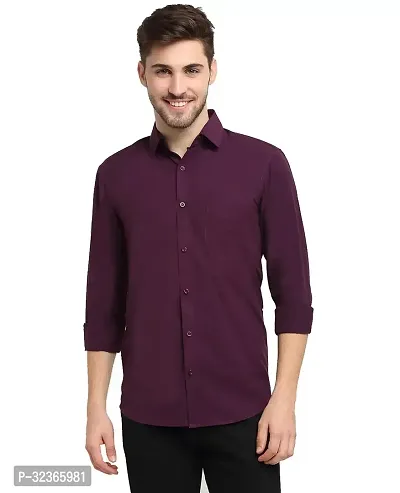 Reliable Purple Cotton Solid Long Sleeves Casual Shirt For Men-thumb4