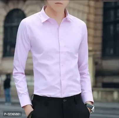 Reliable Pink Cotton Solid Long Sleeves Casual Shirt For Men-thumb0