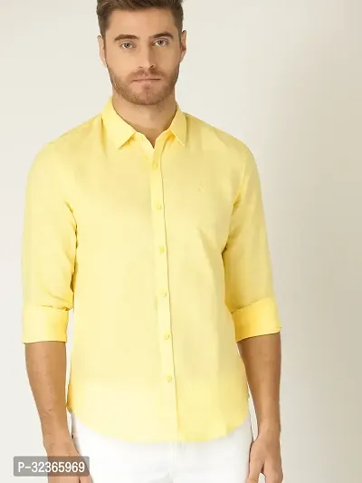 Reliable Yellow Cotton Solid Long Sleeves Casual Shirt For Men-thumb0