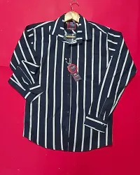 Reliable Navy Blue Cotton Striped Long Sleeves Casual Shirt For Men-thumb2