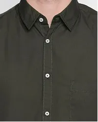 Reliable Olive Cotton Solid Long Sleeves Casual Shirt For Men-thumb3