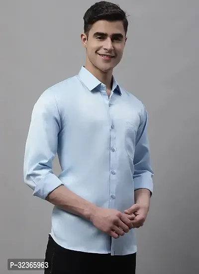 Reliable Blue Cotton Solid Long Sleeves Casual Shirt For Men