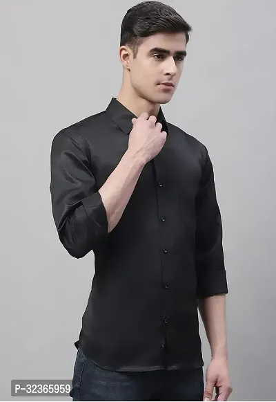 Reliable Black Cotton Solid Long Sleeves Casual Shirt For Men-thumb0