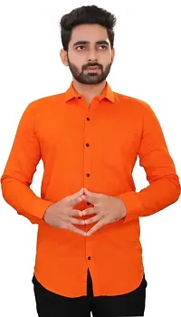 Reliable Orange Cotton Solid Long Sleeves Casual Shirt For Men-thumb1