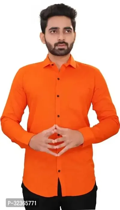 Reliable Orange Cotton Solid Long Sleeves Casual Shirt For Men-thumb2