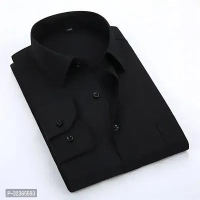 Reliable Black Cotton Solid Long Sleeves Casual Shirt For Men-thumb0