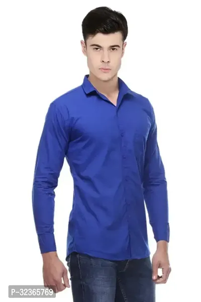 Reliable Blue Cotton Solid Long Sleeves Casual Shirt For Men-thumb0