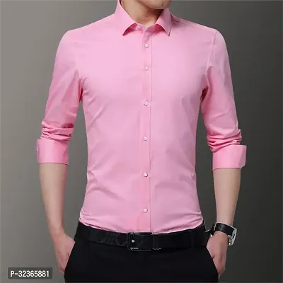 Reliable Pink Cotton Solid Long Sleeves Casual Shirt For Men-thumb2