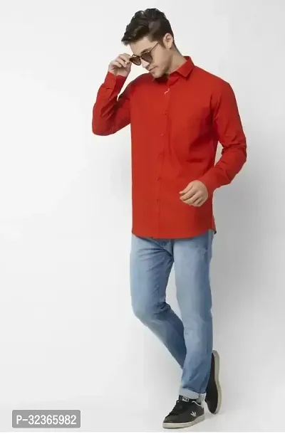 Reliable Red Cotton Solid Long Sleeves Casual Shirt For Men