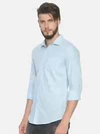 Reliable Turquoise Cotton Solid Long Sleeves Casual Shirt For Men-thumb2