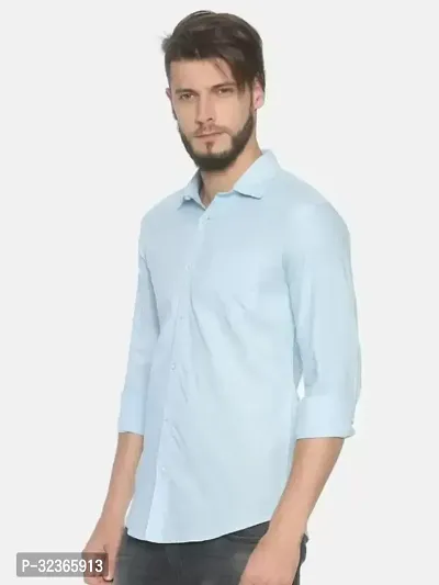 Reliable Turquoise Cotton Solid Long Sleeves Casual Shirt For Men-thumb3