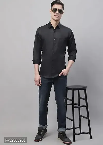 Reliable Black Cotton Solid Long Sleeves Casual Shirt For Men-thumb0