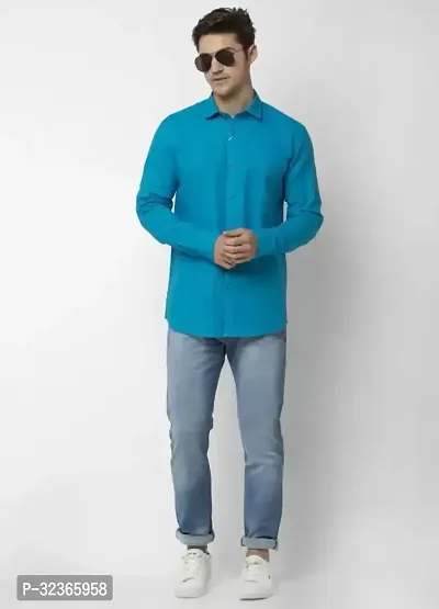 Reliable Blue Cotton Solid Long Sleeves Casual Shirt For Men-thumb0