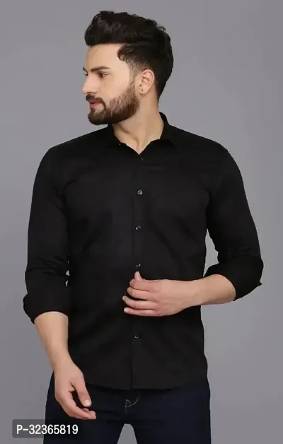 Reliable Black Cotton Solid Long Sleeves Casual Shirt For Men-thumb0